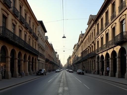 Historic street in Buenos Aires with European architecture, suitable for period films