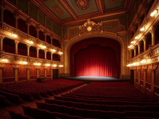 Interior of a grand, ornate theater, providing a historical or opulent setting